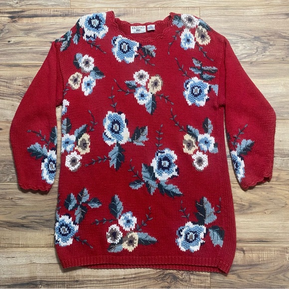 Vintage Women’s Paul Harris Designs Hand Knitted Flower Sweater Dress - Picture 1 of 8
